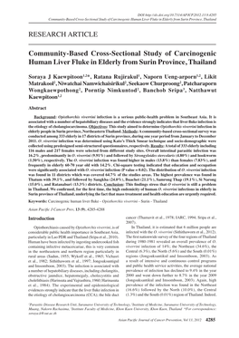 Community-Based Cross-Sectional Study of Carcinogenic Human Liver Fluke in Elderly from Surin Province, Thailand