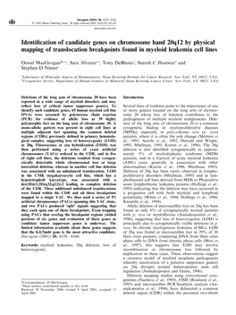 Identification of Candidate Genes on Chromosome Band 20Q12 By