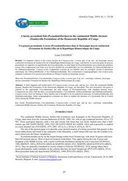 Pycnodontiformes) in the Continental Middle Jurassic (Stanleyville Formation) of the Democratic Republic of Congo