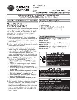 WARNING Heating, Ventilation and Air Conditioning Equipment