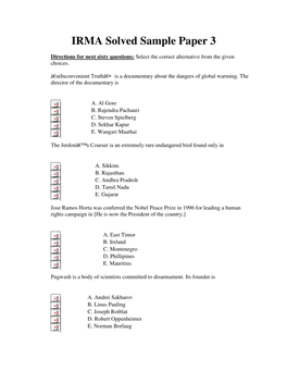 IRMA Solved Sample Paper 3