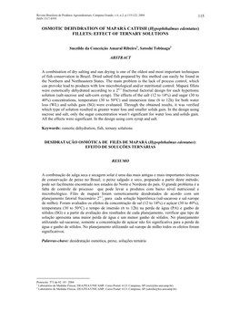 OSMOTIC DEHYDRATION of MAPARÁ CATFISH (Hypophthalmus Edentatus) FILLETS: EFFECT of TERNARY SOLUTIONS