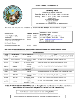 Earthdog Tests (Licensed by the American Kennel Club) Saturday Nov