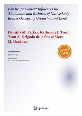 Landscape Context Influences the Abundance and Richness of Native Lady Beetles Occupying Urban Vacant Land
