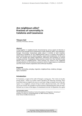 Are Neighbours Alike? : Practices of Conviviality in Catalonia And