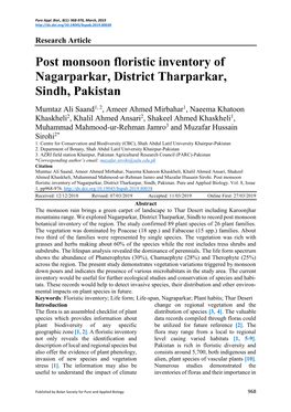 Post Monsoon Floristic Inventory of Nagarparkar, District Tharparkar, Sindh, Pakistan