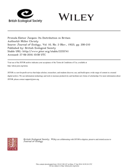 Primula Elatior Jacquin: Its Distribution in Britain Author(S): Miller Christy Source: Journal of Ecology, Vol