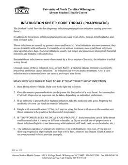 Instruction Sheet: Sore Throat (Pharyngitis)