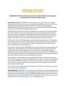 PRIMESPORT, ESPN Events Renew Partnership to Provide Official Ticket Exchange, VIP Hospitality and Fan Travel for College Football