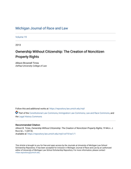 Ownership Without Citizenship: the Creation of Noncitizen Property Rights