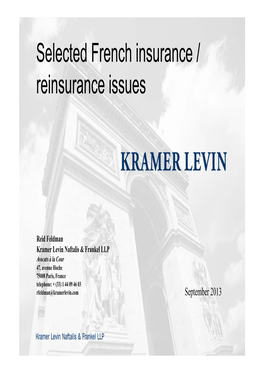 Selected French Insurance / Reinsurance Issues