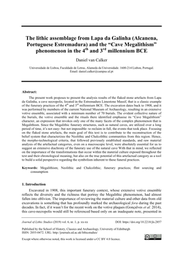 The Lithic Assemblage from Lapa Da Galinha (Alcanena, Portuguese Estremadura) and the “Cave Megalithism” Phenomenon in the 4Th and 3Rd Millennium BCE