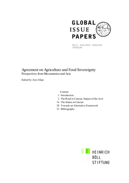 Agreement on Agriculture and Food Sovereignty Perspectives from Mesoamerica and Asia