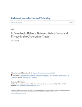 In Search of a Balance Between Police Power and Privacy in the Cybercrime Treaty D.C