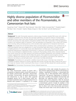 Highly Diverse Population of Picornaviridae and Other Members