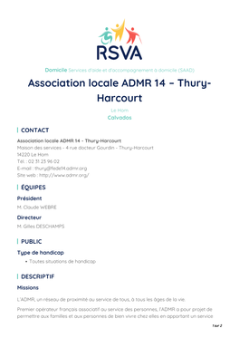 Association Locale ADMR 14 – Thury- Harcourt Le Hom Calvados