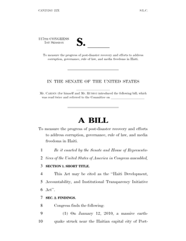 A BILL to Measure the Progress of Post-Disaster Recovery and Efforts to Address Corruption, Governance, Rule of Law, and Media Freedoms in Haiti