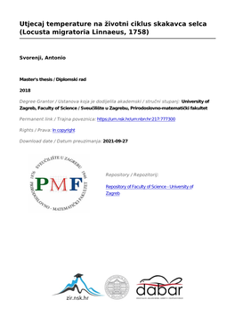 Utjecaj Temperature Na Životni Ciklus Skakavca Selca (Locusta Migratoria Linnaeus, 1758)