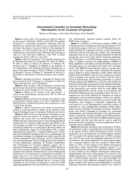 International Committee on Systematic Bacteriology Subcommittee on the Taxonomy of Leptospira Minutes of Meetings, 1 and 2 July 1994, Prague, Czech Republic