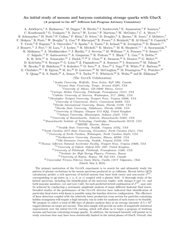 An Initial Study of Mesons and Baryons Containing Strange Quarks with Gluex (A Proposal to the 40Th Jeﬀerson Lab Program Advisory Committee)