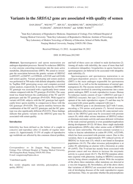 Variants in the SRD5A2 Gene Are Associated with Quality of Semen