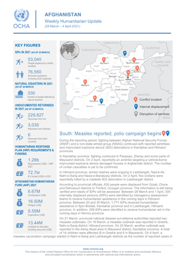 AFGHANISTAN Weekly Humanitarian Update (29 March – 4 April 2021)