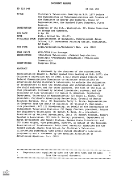 Children's Television. Hearing on H.R. 1677 Before the Subcommittee on Telecommunications and Finance of the Committee on Energy and Commerce