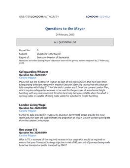 Questions to the Mayor