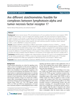 Are Different Stoichiometries Feasible for Complexes Between Lymphotoxin-Alpha and Tumor Necrosis Factor Receptor 1? Nahren Manuel Mascarenhas and Johannes Kästner*