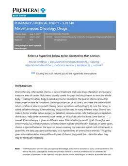 5.01.540 Miscellaneous Oncology Drugs