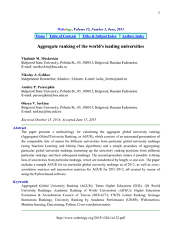 Aggregate Ranking of the World's Leading Universities