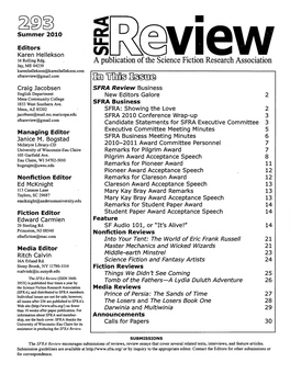 A Publication of the Science Fiction Research Association Jay, ME 04239 Karenhellekson@Karenhellekson.Com Sfrareview@Gmail.Com