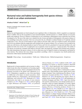 Nocturnal Noise and Habitat Homogeneity Limit Species Richness of Owls in an Urban Environment