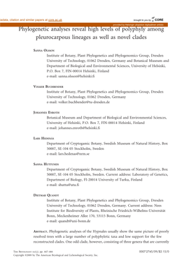 Phylogenetic Analyses Reveal High Levels of Polyphyly Among Pleurocarpous Lineages As Well As Novel Clades