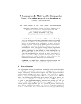 A Ranking Model Motivated by Nonnegative Matrix Factorization with Applications to Tennis Tournaments 1 Introduction