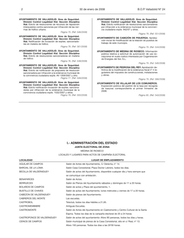 I.- Administración Del Estado Junta Electoral De Zona Medina De Rioseco Locales Y Lugares Para Actos De Campaña Electoral