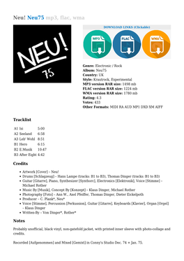 Neu! Neu75 Mp3, Flac, Wma