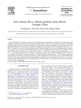 Soil N-Alkane Δd Vs. Altitude Gradients Along Mount Gongga, China