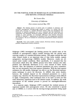 On the Partial Sums of Residuals in Autoregressive and Moving Average Models