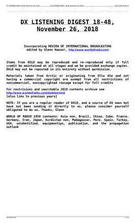 DX LISTENING DIGEST 18-48, November 26, 2018 DX LISTENING DIGEST 18-48, November 26, 2018 - 4 Dec 2018 04:00:37