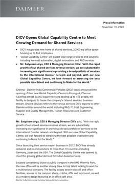 DICV Opens Global Capability Centre to Meet Growing Demand for Shared Services