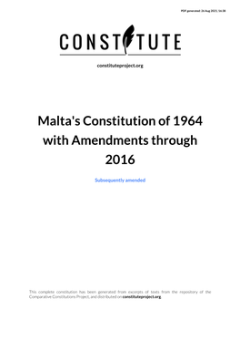 Malta's Constitution of 1964 with Amendments Through 2016