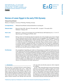 Nomes of Lower Egypt in the Early Fifth Dynasty