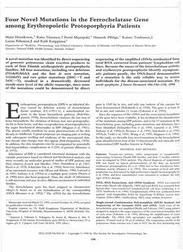 Four Novel Mutations in the Ferrochelatase Gene Among Erythropoietic Protoporphyria Patients