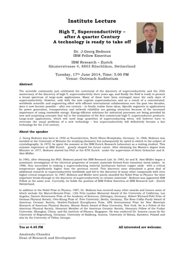 Institute Lecture High Tc Superconductivity