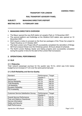 Agenda Item 4 Transport for London Rail Transport