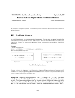 Lecture 10: Local Alignment and Substitution Matrices 10.1