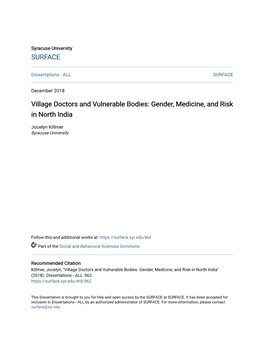 Village Doctors and Vulnerable Bodies: Gender, Medicine, and Risk in North India