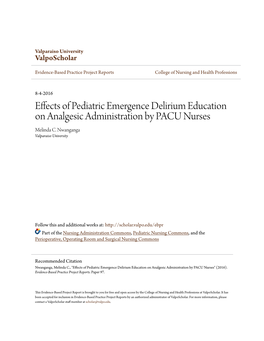 Effects of Pediatric Emergence Delirium Education on Analgesic Administration by PACU Nurses Melinda C