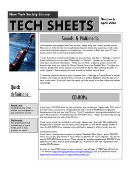 Sounds & Multimedia CD-Roms Quick Definitions